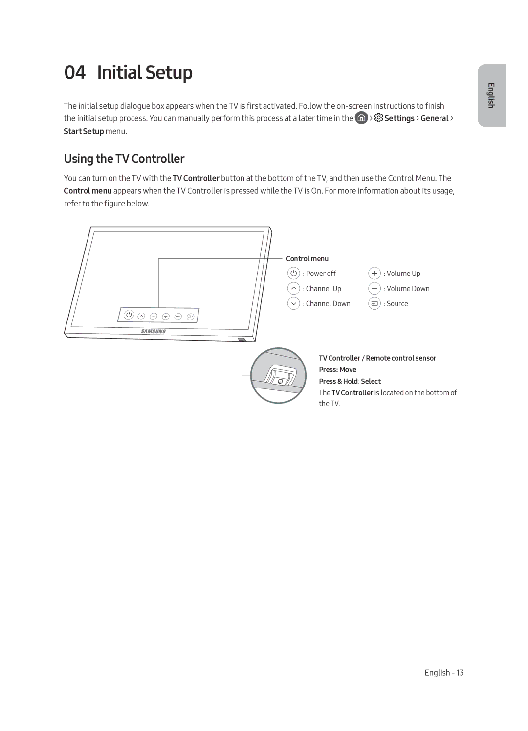 Samsung UA65MU8000RXUM, UA55MU8000RXUM manual Initial Setup, Using the TV Controller 