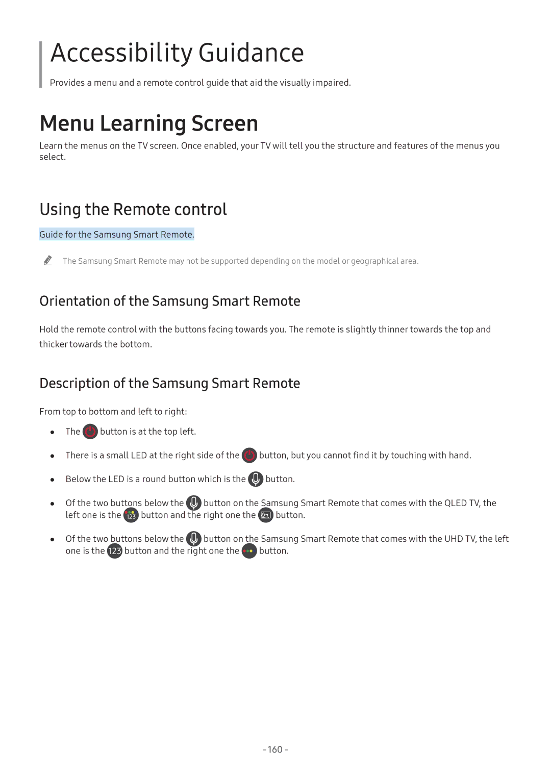 Samsung UA43NU7100KXXV, UA55NU7100KXXV manual Using the Remote control, Orientation of the Samsung Smart Remote, 160 