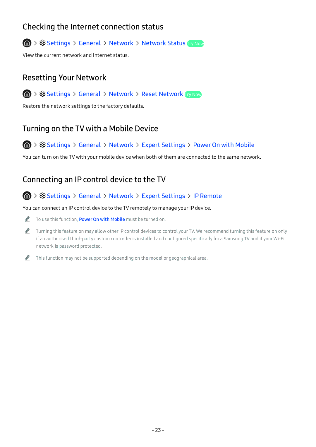 Samsung UA75NU8000KXXV, UA55NU7100KXXV, UA65NU7100KXXV manual Checking the Internet connection status, Resetting Your Network 