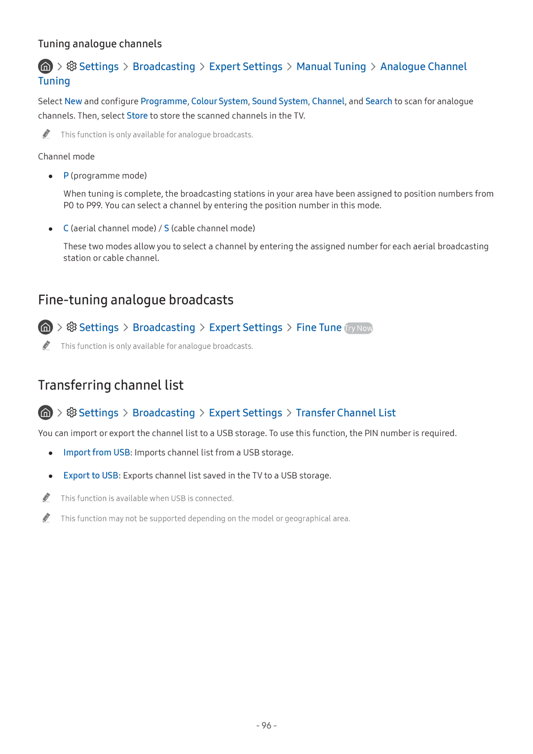 Samsung UA65NU8000KXXV, QA65Q8CNAKXXV Fine-tuning analogue broadcasts, Transferring channel list, Tuning analogue channels 