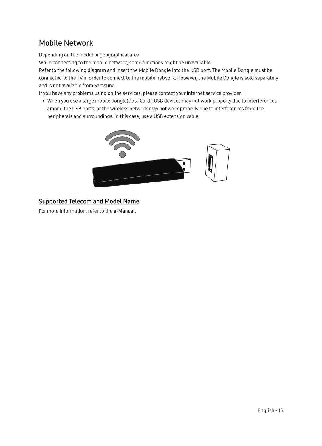 Samsung UA65NU8500KXXV, UA55NU8500KXXV manual Mobile Network, Supported Telecom and Model Name 