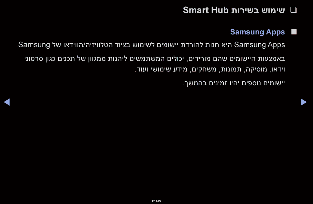 Samsung UA46D6600WMXSQ, UA60D6600VMXSQ, UA46D6400UMXSQ, UA40D6000SMXSQ, UA46D6000SMXSQ Smart Hub תורישב שומיש, Samsung Apps 