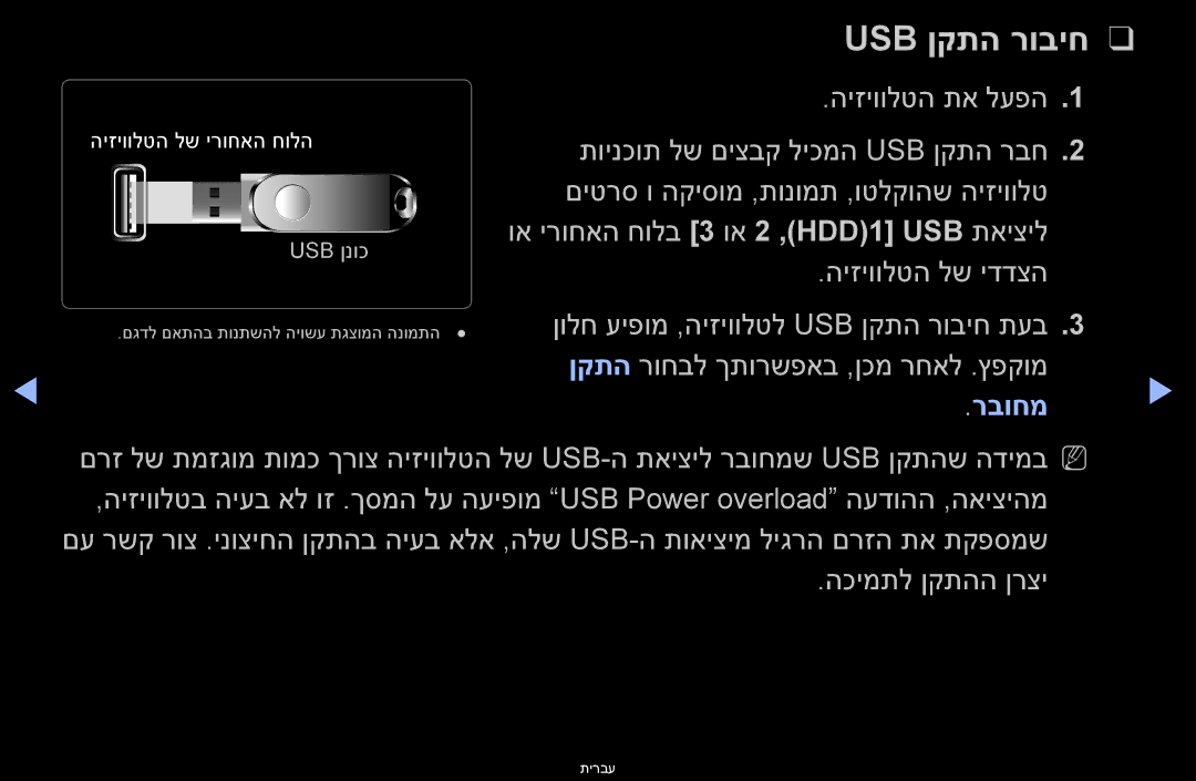 Samsung UA40D6000SMXSQ, UA60D6600VMXSQ, UA46D6400UMXSQ, UA46D6600WMXSQ, UA46D6000SMXSQ, UA55D6400UNXSQ Usb ןקתה רוביח, רבוחמ 