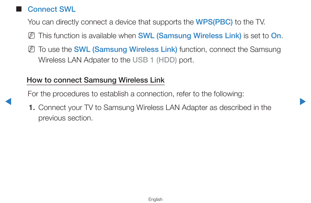 Samsung UA55D8000YNXXV, UA60D8000YNXXV, UA46D7000LMXXS, UA46D7000LNXXV, UA55H8000AKXXV, UA55D7000LNXXV manual Connect SWL 