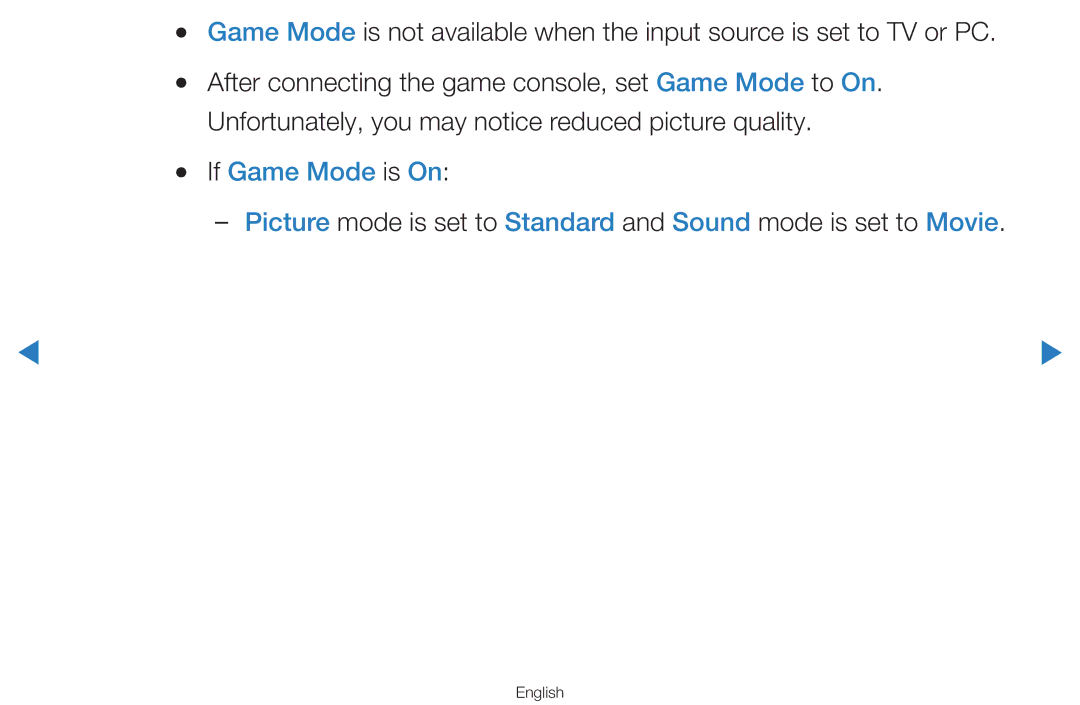 Samsung UA55H7000AKXXV, UA60D8000YNXXV, UA46D7000LMXXS, UA46D7000LNXXV, UA55D8000YNXXV, UA55H8000AKXXV manual If Game Mode is On 