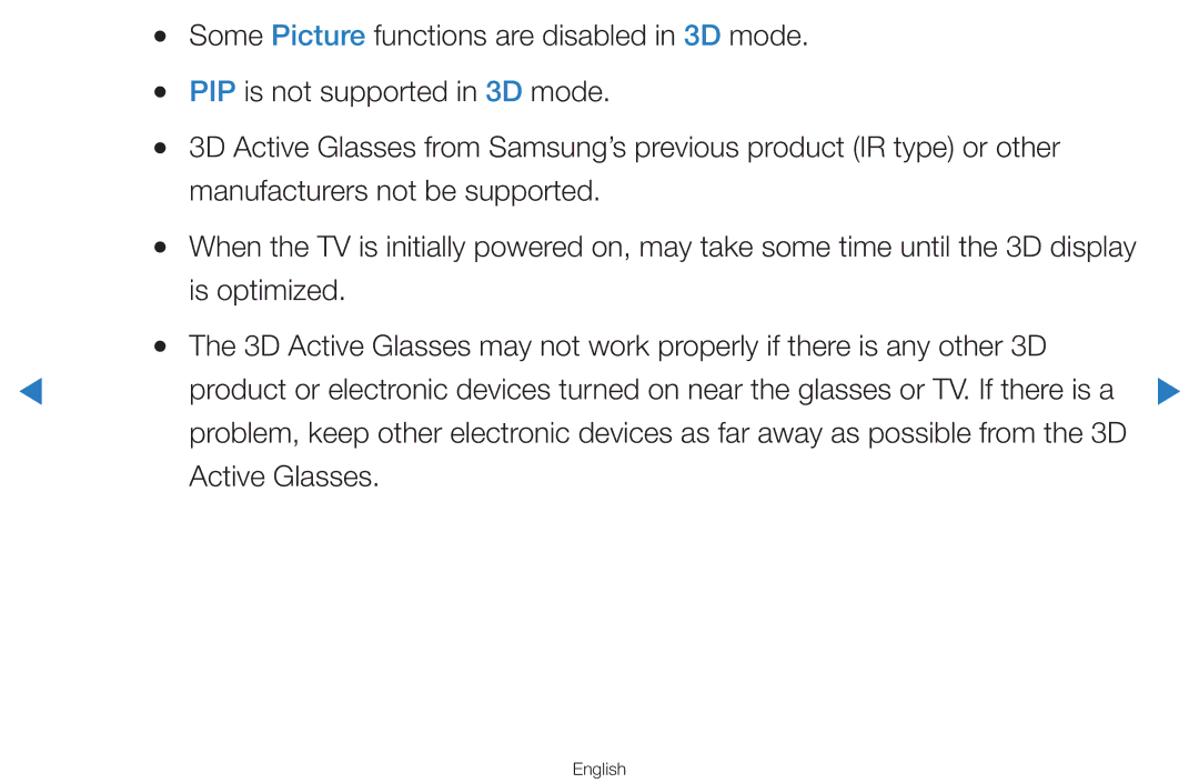 Samsung UA60D8000YNXSQ manual Some Picture functions are disabled in 3D mode, PIP is not supported in 3D mode, Is optimized 