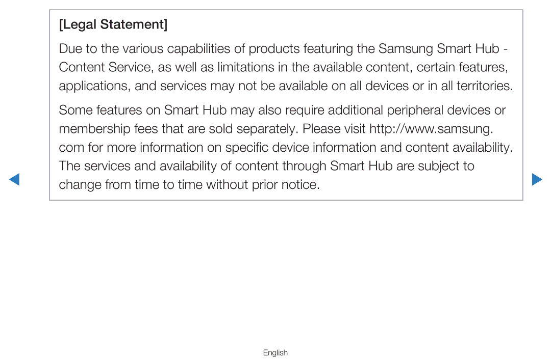 Samsung UA55D8000YNXXV, UA60D8000YNXXV, UA46D7000LMXXS, UA46D7000LNXXV, UA55H8000AKXXV, UA55D7000LNXXV manual Legal Statement 