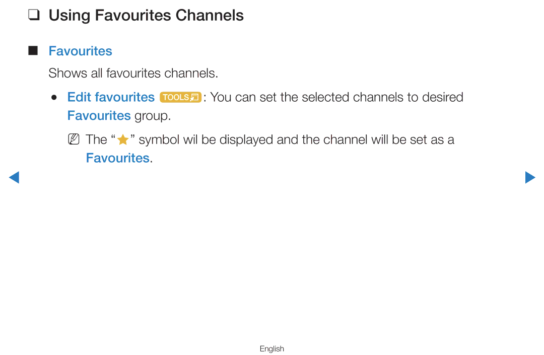 Samsung UA46D7000LNXXV, UA60D8000YNXXV, UA46D7000LMXXS, UA55D8000YNXXV, UA55H8000AKXXV manual Using Favourites Channels 