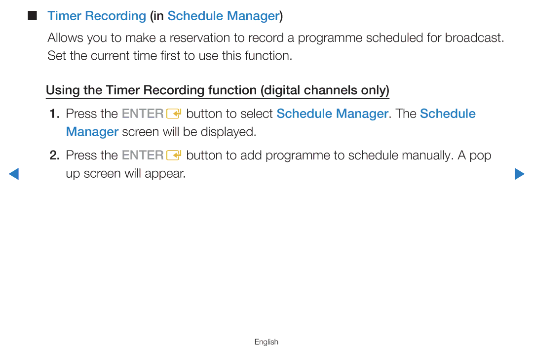 Samsung UA55D7000LNXXV, UA60D8000YNXXV, UA46D7000LMXXS manual Timer Recording in Schedule Manager, Up screen will appear 