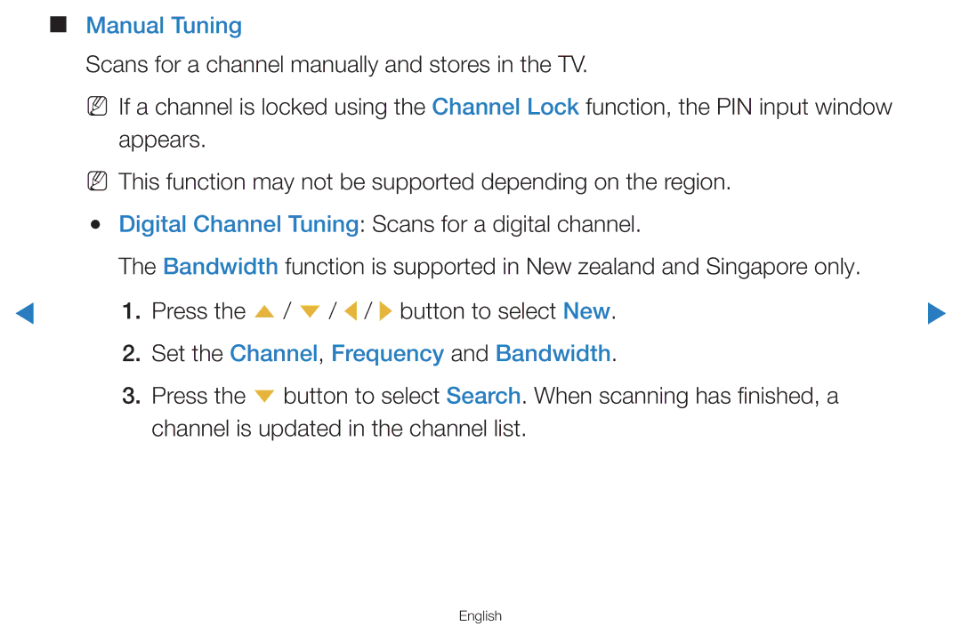 Samsung UA46H7000AKXXV, UA60D8000YNXXV, UA46D7000LMXXS Manual Tuning, Scans for a channel manually and stores in the TV 