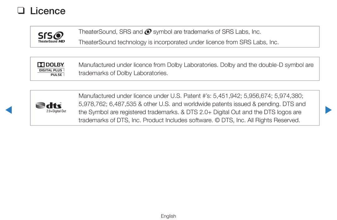 Samsung UA55D7000LNXXV, UA60D8000YNXXV, UA46D7000LMXXS, UA46D7000LNXXV, UA55D8000YNXXV, UA55H8000AKXXV, UA46H7000AKXXV Licence 