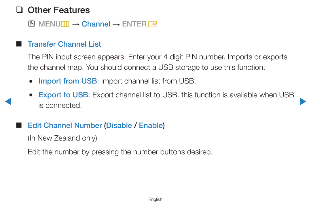 Samsung UA60D8000YMXSQ Other Features, Transfer Channel List, Import from USB Import channel list from USB, Is connected 