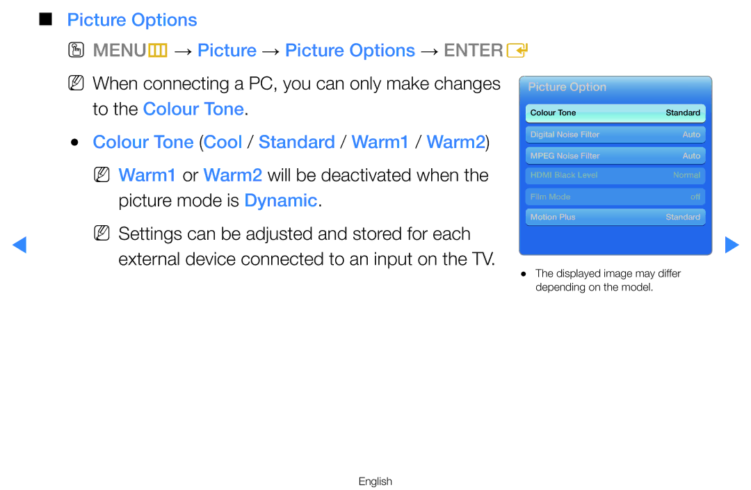 Samsung UA55D7000LNXXV, UA60D8000YNXXV, UA46D7000LMXXS manual Colour Tone Cool / Standard / Warm1 / Warm2, Picture Option 