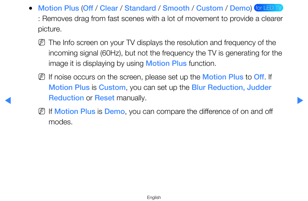 Samsung UA55H8000AWXSQ, UA60D8000YNXXV, UA46D7000LMXXS manual Motion Plus Off / Clear / Standard / Smooth / Custom / Demo 