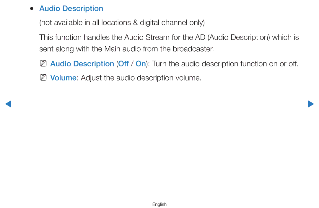 Samsung UA46D7000LMXXS, UA60D8000YNXXV, UA46D7000LNXXV, UA55D8000YNXXV, UA55H8000AKXXV, UA55D7000LNXXV manual Audio Description 