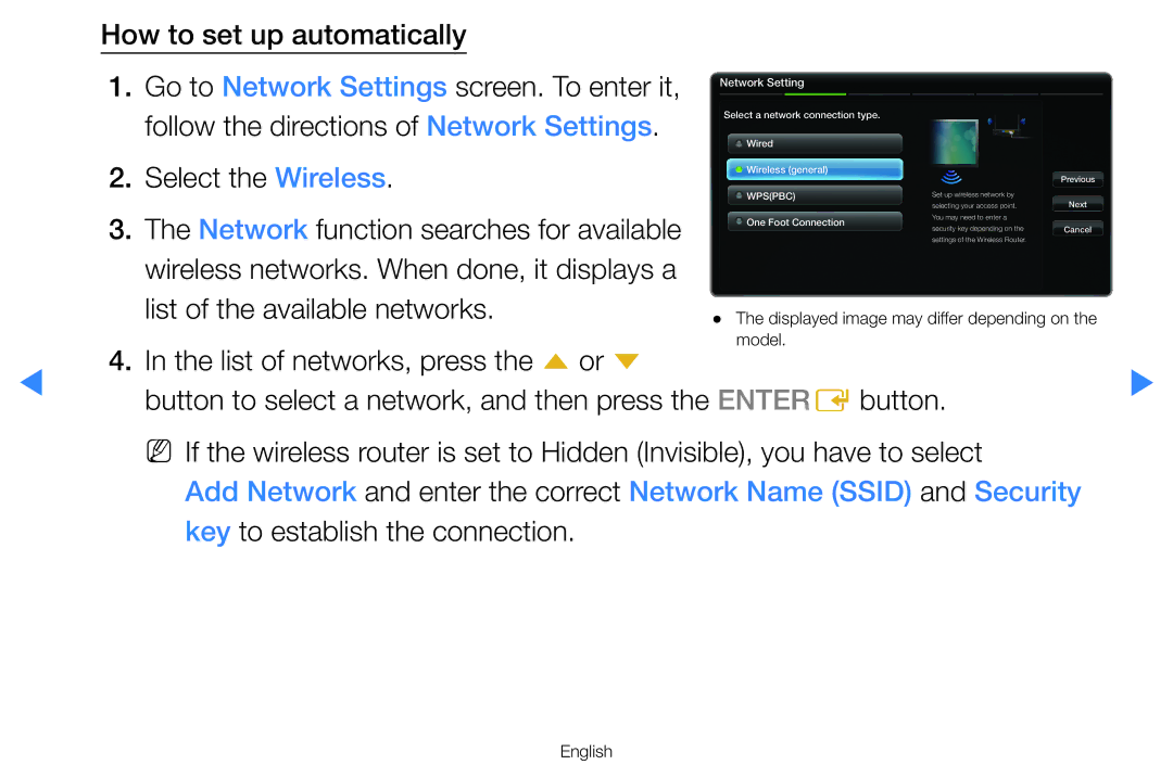 Samsung UA46H7000AKXXV, UA60D8000YNXXV, UA46D7000LMXXS manual How to set up automatically, Key to establish the connection 