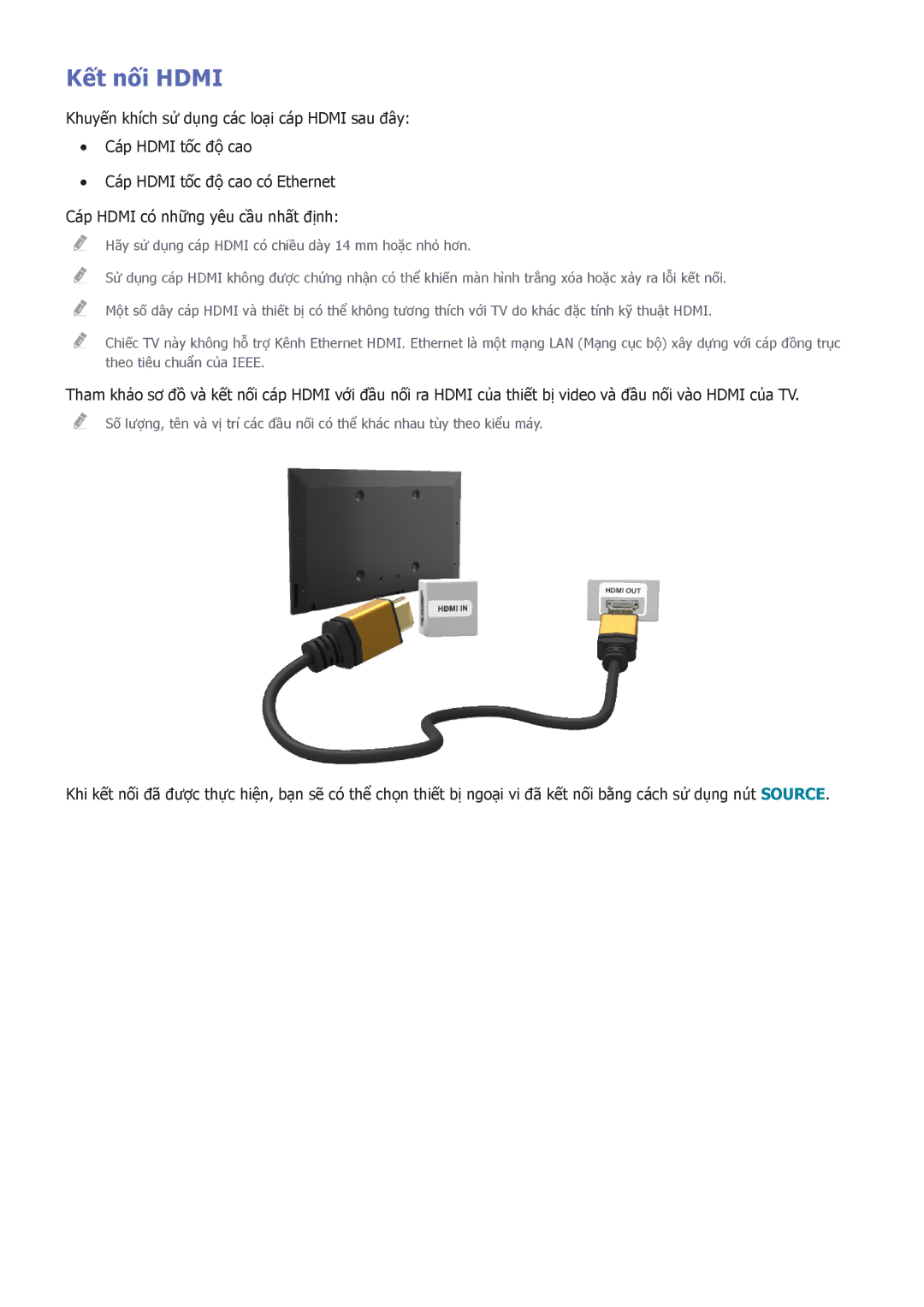 Samsung UA55D8000YNXXV, UA60D8000YNXXV, UA46D7000LMXXS, UA46D7000LNXXV, UA55H8000AKXXV, UA55D7000LNXXV manual Kết nối Hdmi 