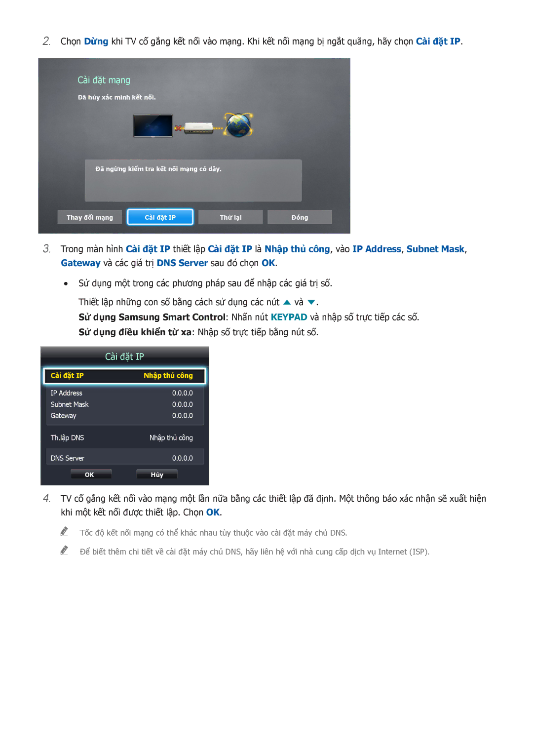 Samsung UA60D8000YNXXV, UA46D7000LMXXS, UA46D7000LNXXV, UA55D8000YNXXV, UA55H8000AKXXV, UA55D7000LNXXV manual Cai đăt IP 