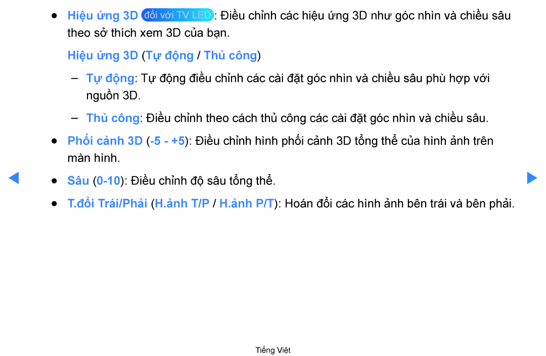 Samsung UA55D8000YNXXV, UA60D8000YNXXV, UA46D7000LRXXV, UA46D7000LNXXV, UA55D7000LNXXV manual Hiêu ứ́ng 3D Tự̣ độ̣ng / Thủ công 