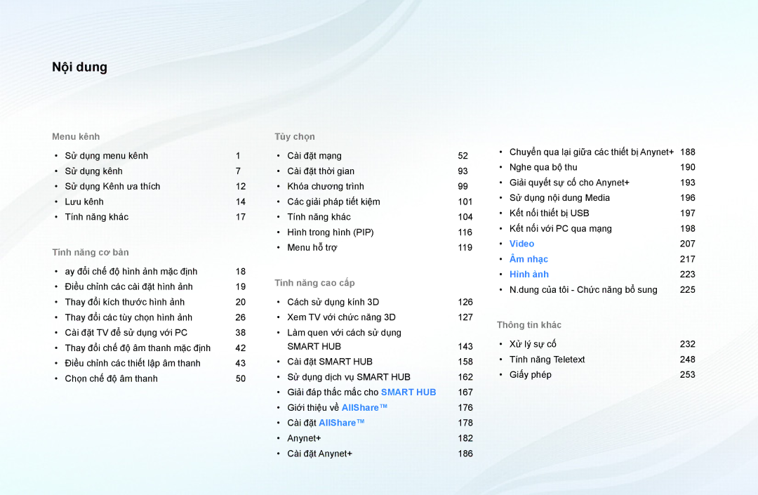 Samsung UA46D7000LNXXV, UA60D8000YNXXV, UA46D7000LRXXV, UA55D8000YNXXV, UA55D7000LNXXV, UA55D8000YRXXT manual Nội dung 