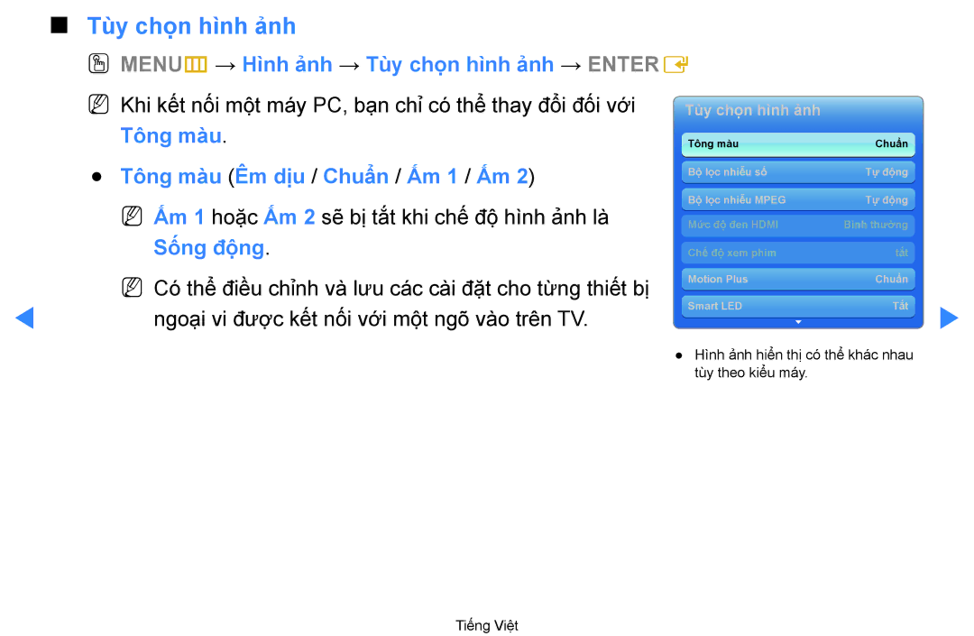 Samsung UA55D7000LNXXV, UA60D8000YNXXV manual Tùy chon hình anh, OO MENUm → Hình anh → Tùy chọn hì̀nh ảnh → Entere 