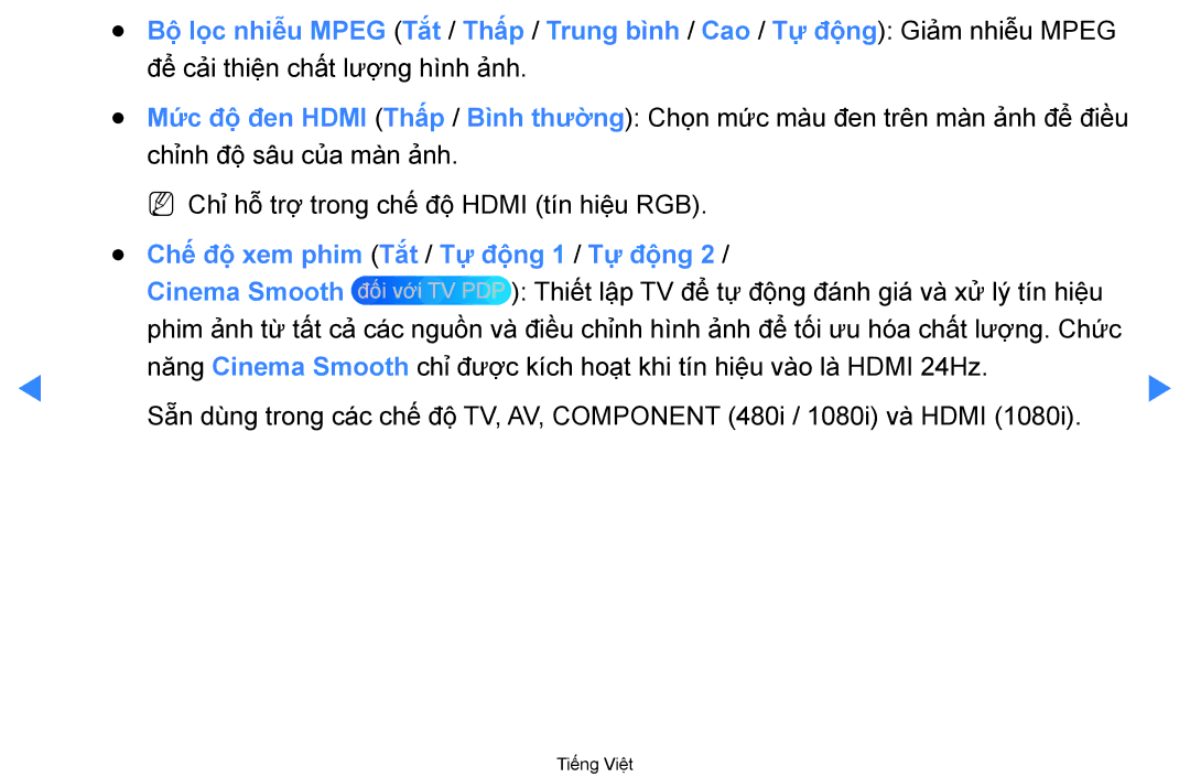 Samsung UA55D8000YRXXV, UA60D8000YNXXV, UA46D7000LRXXV, UA46D7000LNXXV manual Chế́ độ̣ xem phim Tắ́t / Tự̣ độ̣ng 1 / Tự̣ độ̣ng 