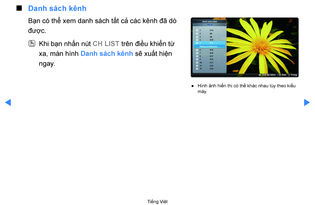 Samsung UA60D8000YRXXV, UA60D8000YNXXV, UA46D7000LRXXV, UA46D7000LNXXV, UA55D8000YNXXV, UA55D7000LNXXV manual Danh sach kênh 
