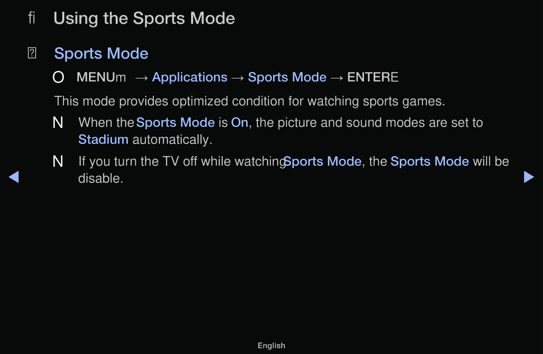 Samsung UA60F6100AMXSQ, UA55F6100AMXSQ manual Using the Sports Mode, Disable 