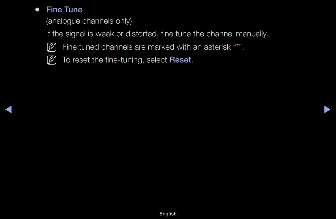 Samsung UA55F6100AMXSQ, UA60F6100AMXSQ manual Analogue channels only, To reset the fine-tuning, select Reset 