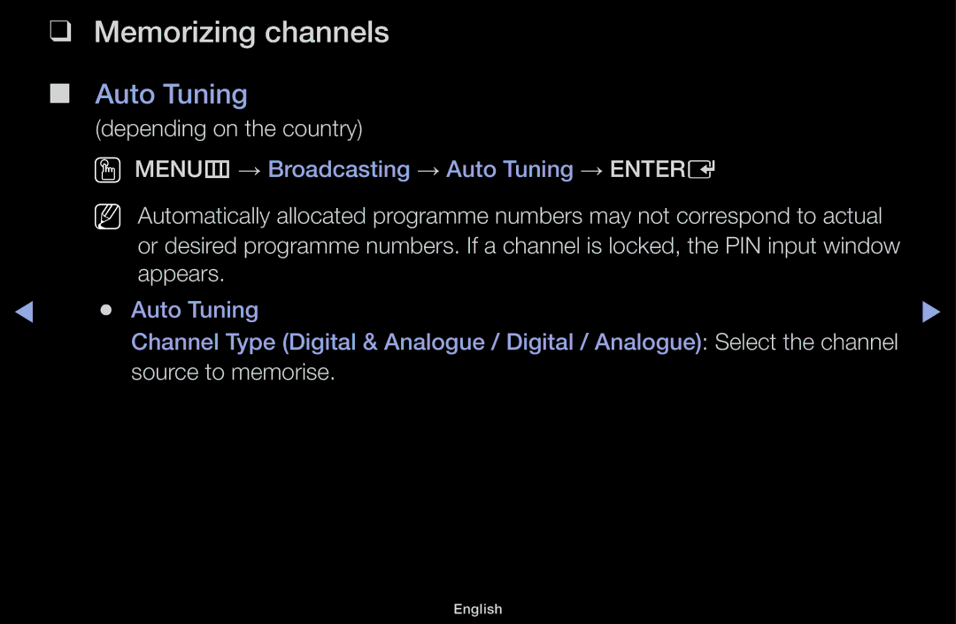 Samsung UA60F6100AMXSQ manual Memorizing channels, Auto Tuning, Depending on the country, Appears, Source to memorise 