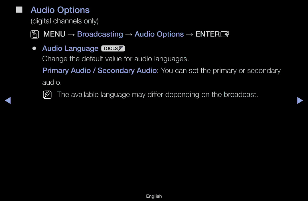 Samsung UA55F6100AMXSQ, UA60F6100AMXSQ manual Audio Options, Digital channels only 