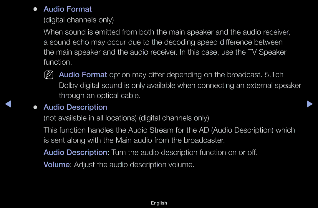 Samsung UA60F6100AMXSQ, UA55F6100AMXSQ manual Through an optical cable, Not available in all locations digital channels only 