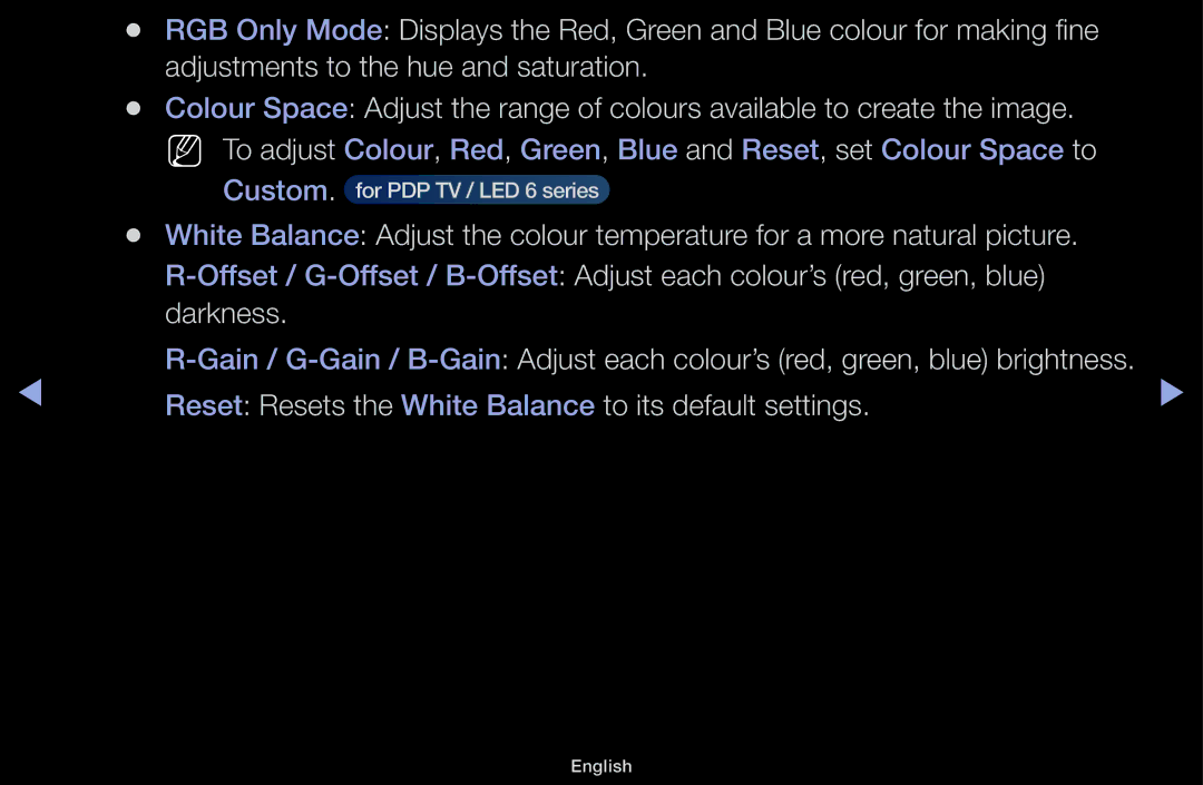 Samsung UA60F6100AMXSQ, UA55F6100AMXSQ manual Reset Resets the White Balance to its default settings 