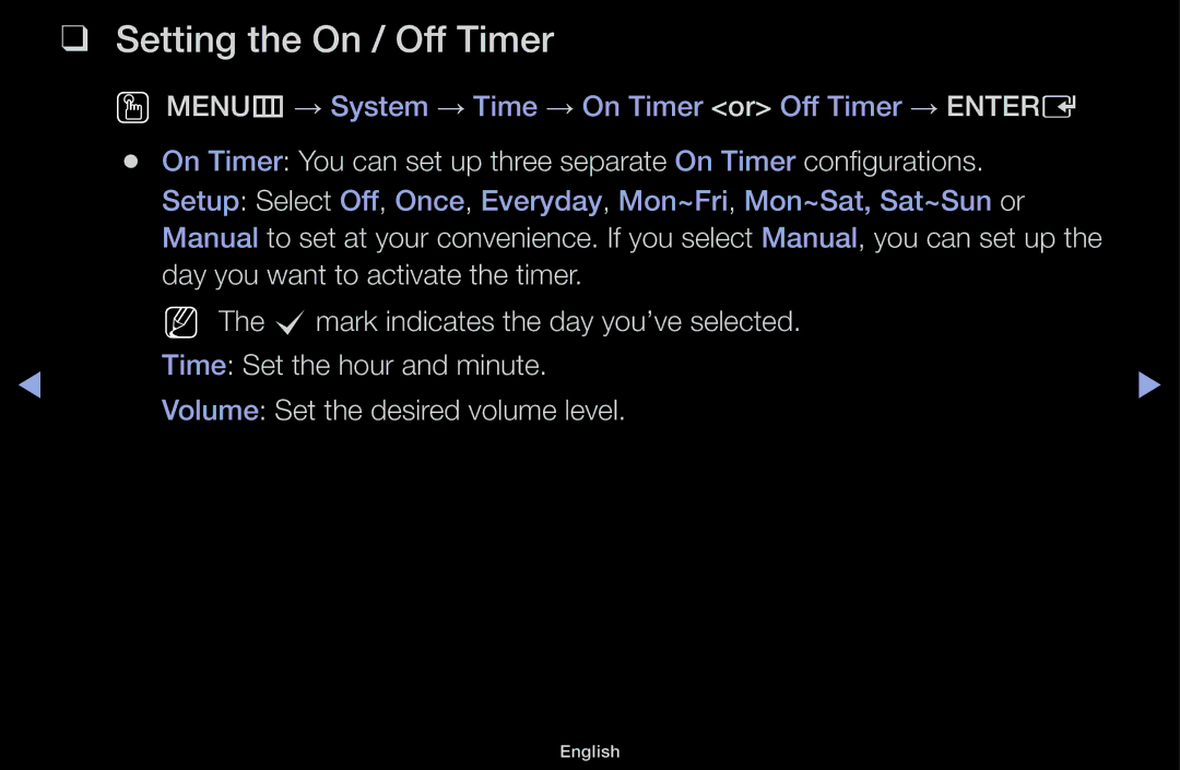 Samsung UA55F6100AMXSQ, UA60F6100AMXSQ manual Setting the On / Off Timer 