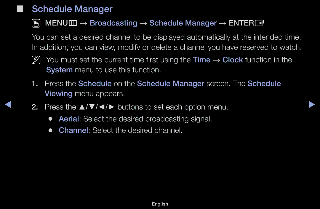 Samsung UA60F6100AMXSQ, UA55F6100AMXSQ manual OO MENUm → Broadcasting → Schedule Manager → Entere 