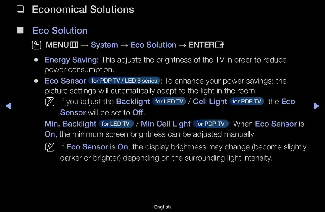 Samsung UA60F6100AMXSQ, UA55F6100AMXSQ manual Economical Solutions, Eco Solution 