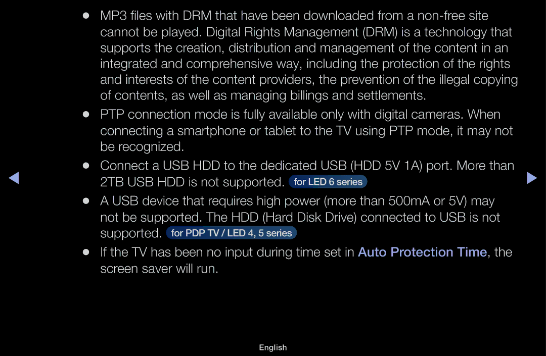 Samsung UA60F6100AMXSQ, UA55F6100AMXSQ manual 2TB USB HDD is not supported 