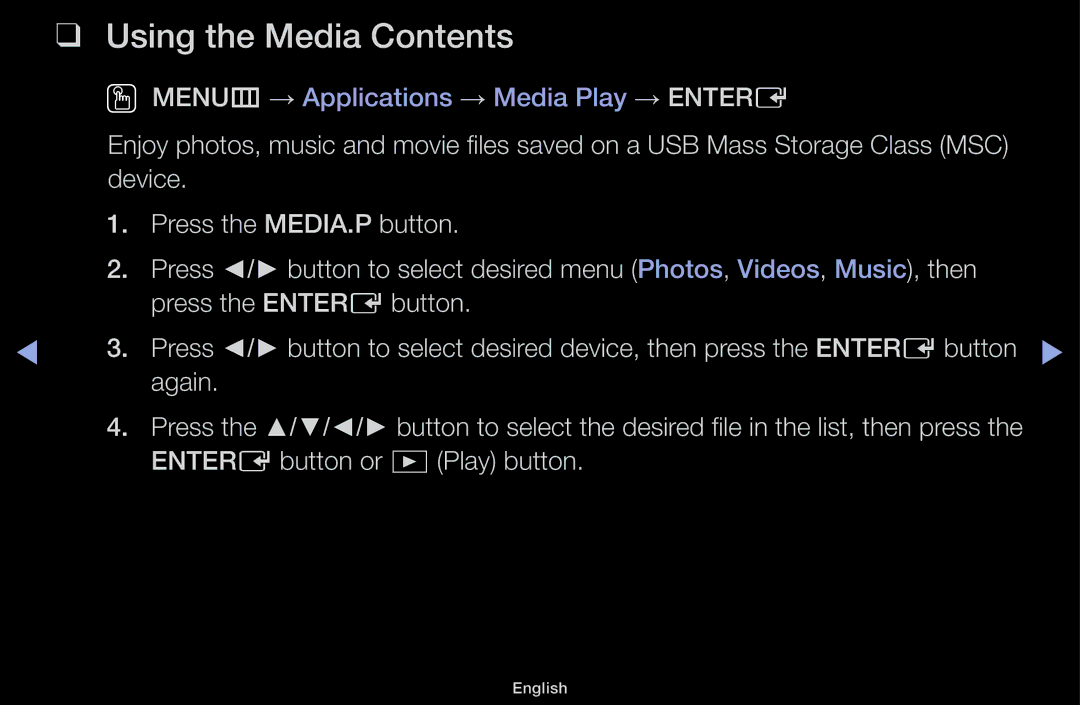 Samsung UA55F6100AMXSQ, UA60F6100AMXSQ manual Using the Media Contents 