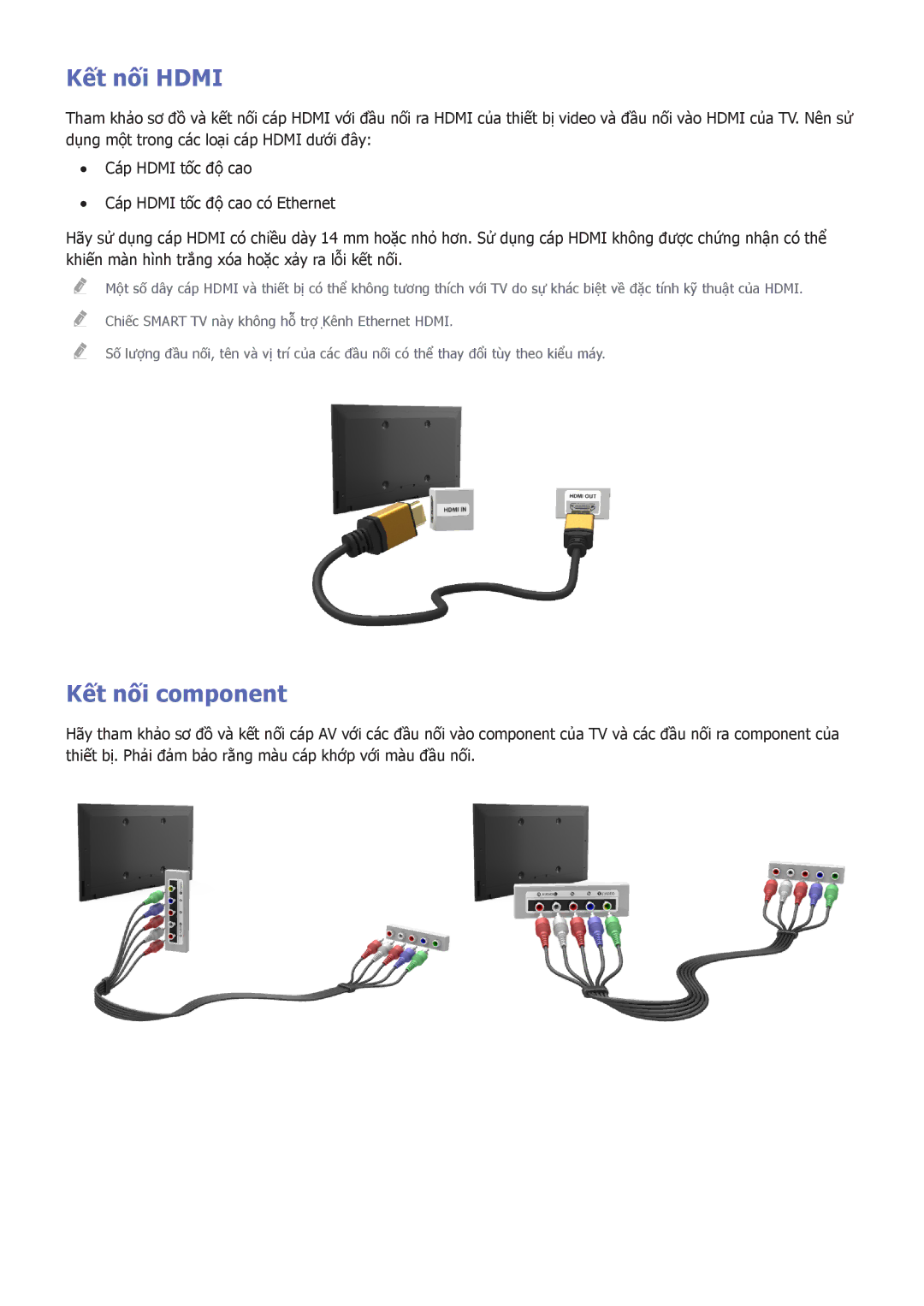 Samsung UA55F6300ARXXV, UA60F6300ARXXV, UA32F5501ARXXV, UA40F6400ARXXV, UA40F6800ARXXV manual Kết nối Hdmi, Kết nối component 