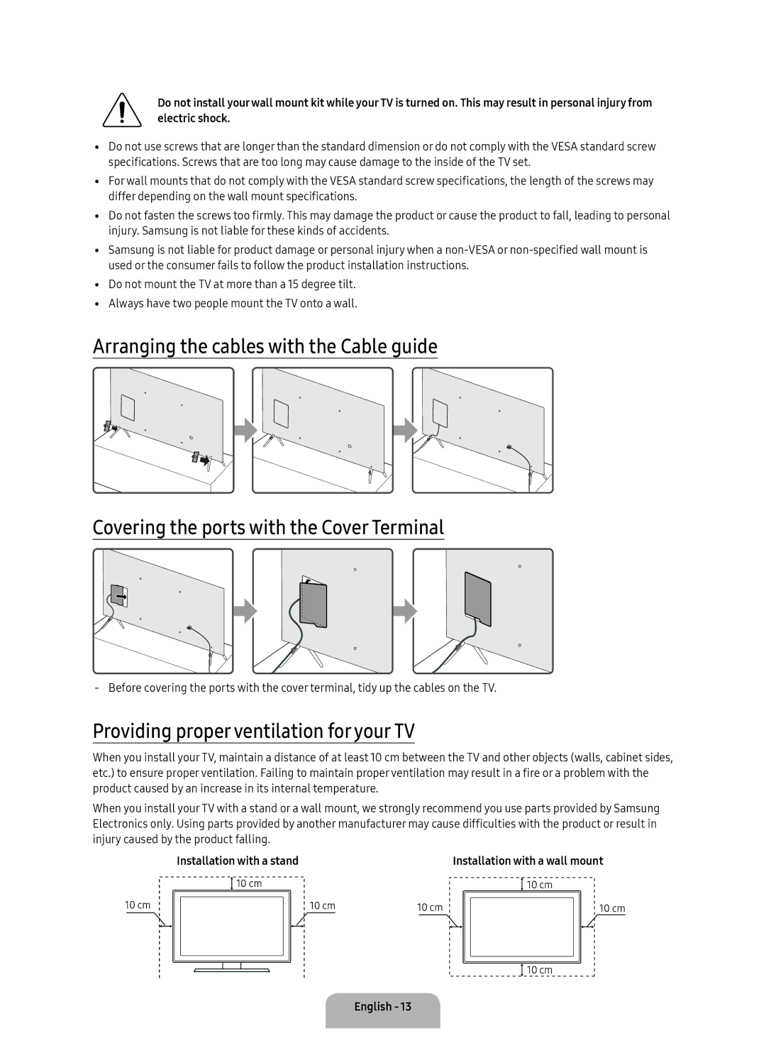 Samsung UA55KS7000KXXV, UA60KS8000KXZN, UA49KS7000KXXV, UA60KS7000KXXV manual Providing proper ventilation for your TV 