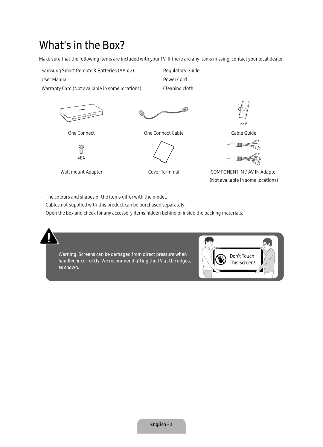 Samsung UA60KS7000KXXV, UA60KS8000KXZN, UA55KS7000KXXV, UA49KS7000KXXV manual Whats in the Box? 