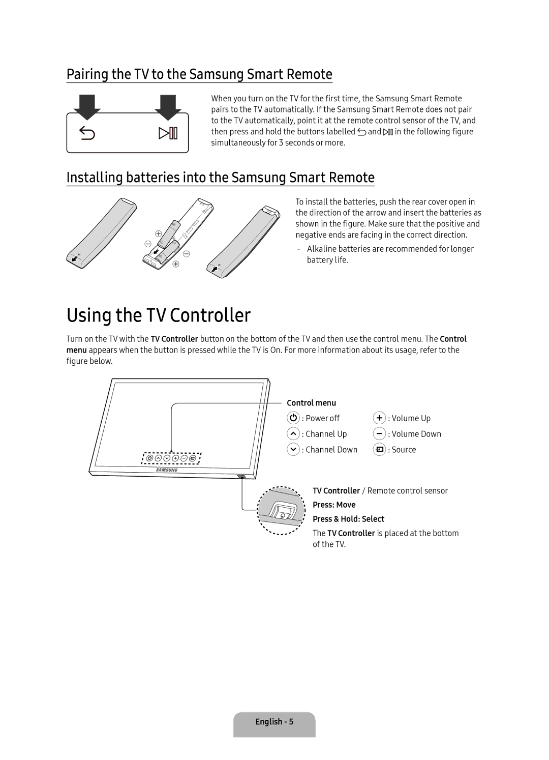 Samsung UA55KS7000KXXV, UA60KS8000KXZN, UA49KS7000KXXV Using the TV Controller, Pairing the TV to the Samsung Smart Remote 