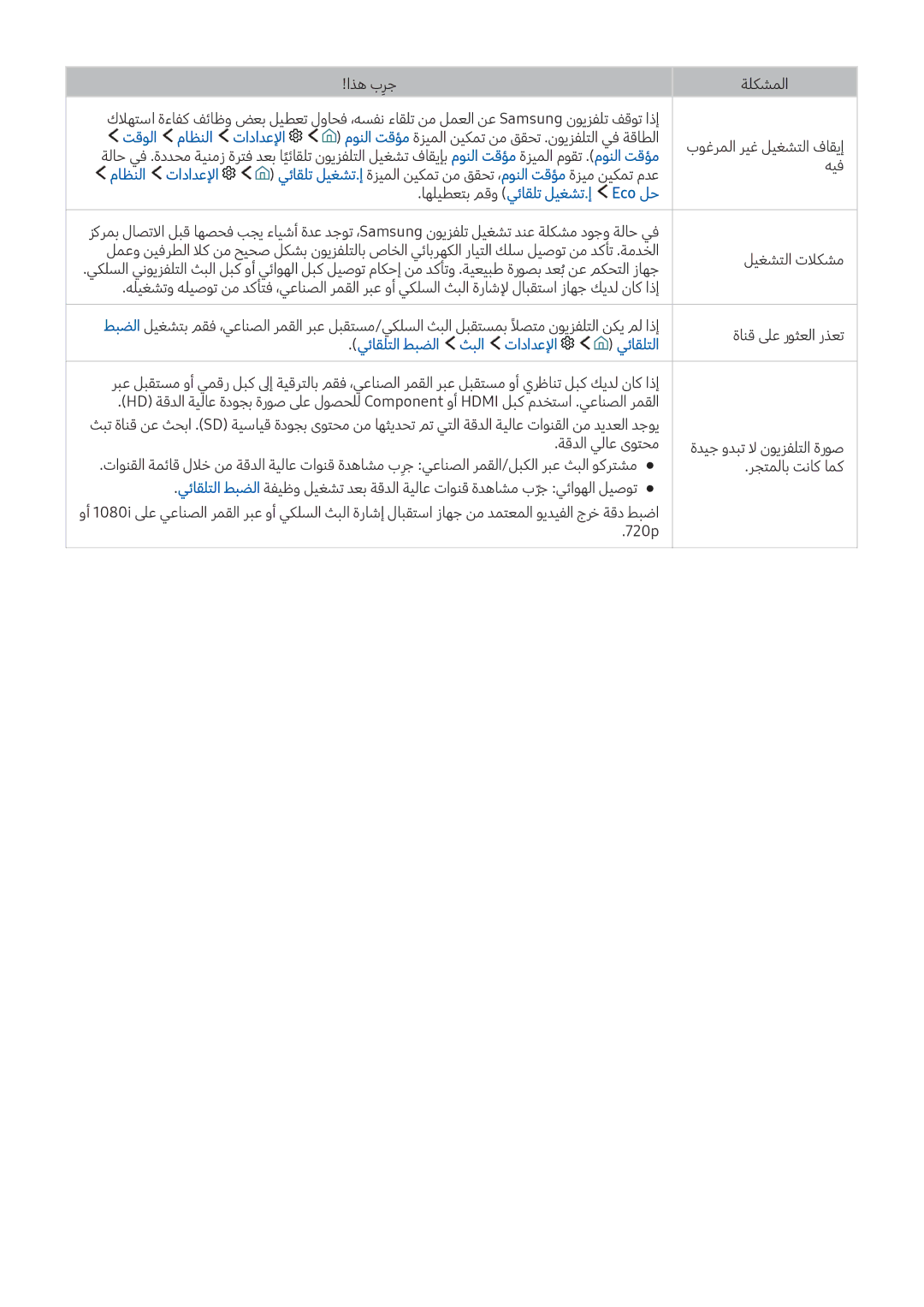 Samsung UA78KS9800RXUM manual تقولا ماظنلا تادادعلإا, اهليطعتب مقو يئاقلت ليغشت.إ Eco لح, يئاقلتلا طبضلا ثبلا تادادعلإا 