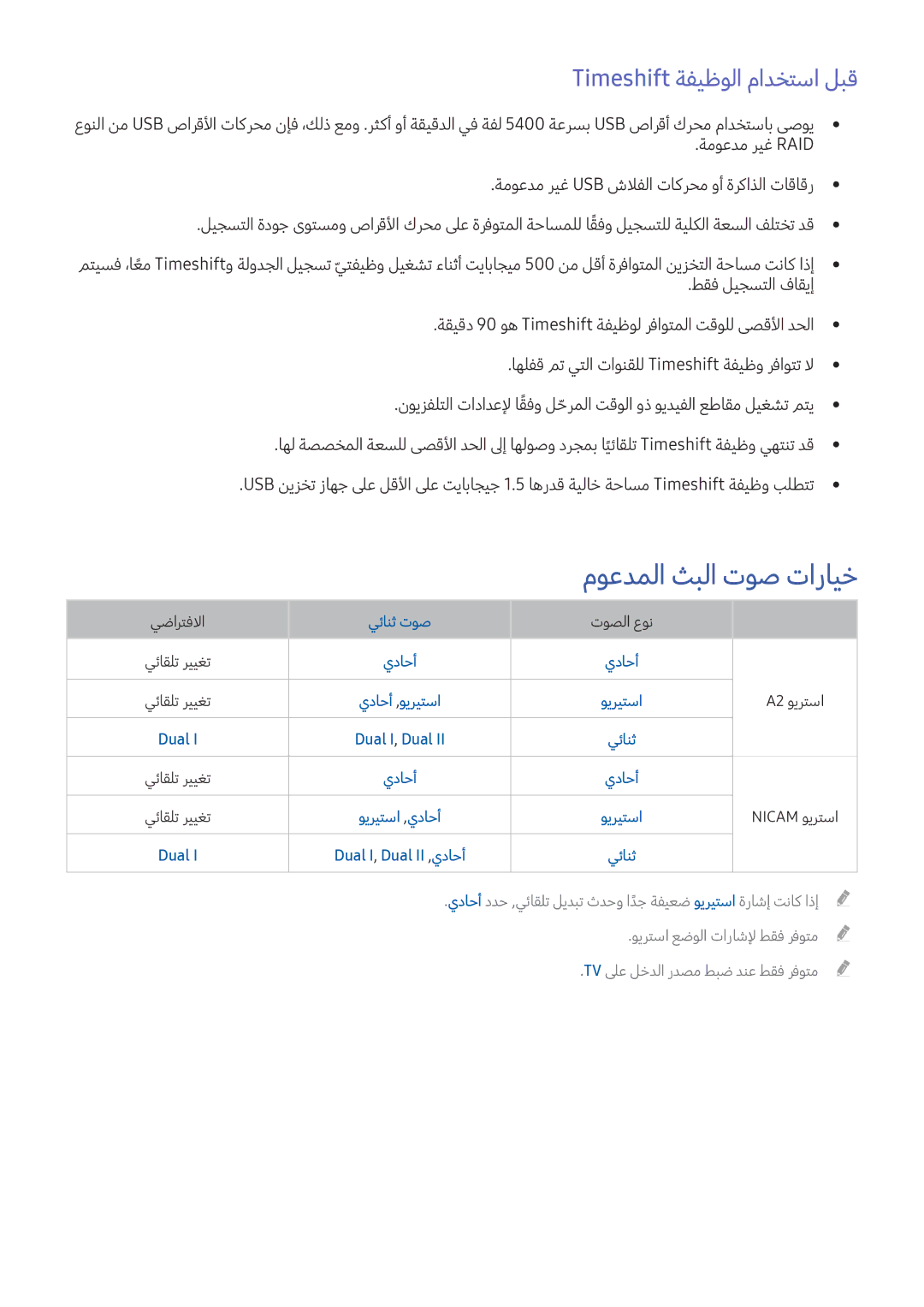 Samsung UA60KU7000RXUM, UA60KS8000RXUM, UA65KS8500RXUM manual موعدملا ثبلا توص تارايخ, Timeshift ةفيظولا مادختسا لبق, يئانث 