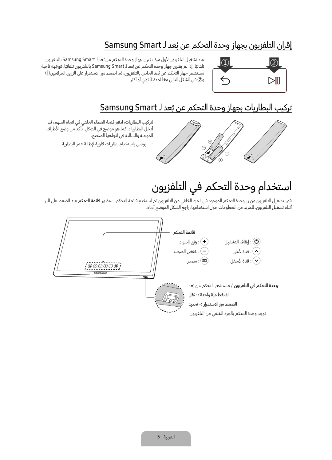 Samsung UA60KS8000RXUM manual نويزفلتلا يف مكحتلا ةدحو مادختسا, Samsung Smart ـل دعبُنع مكحتلا ةدحو زاهجب نويزفلتلا نارقإ 