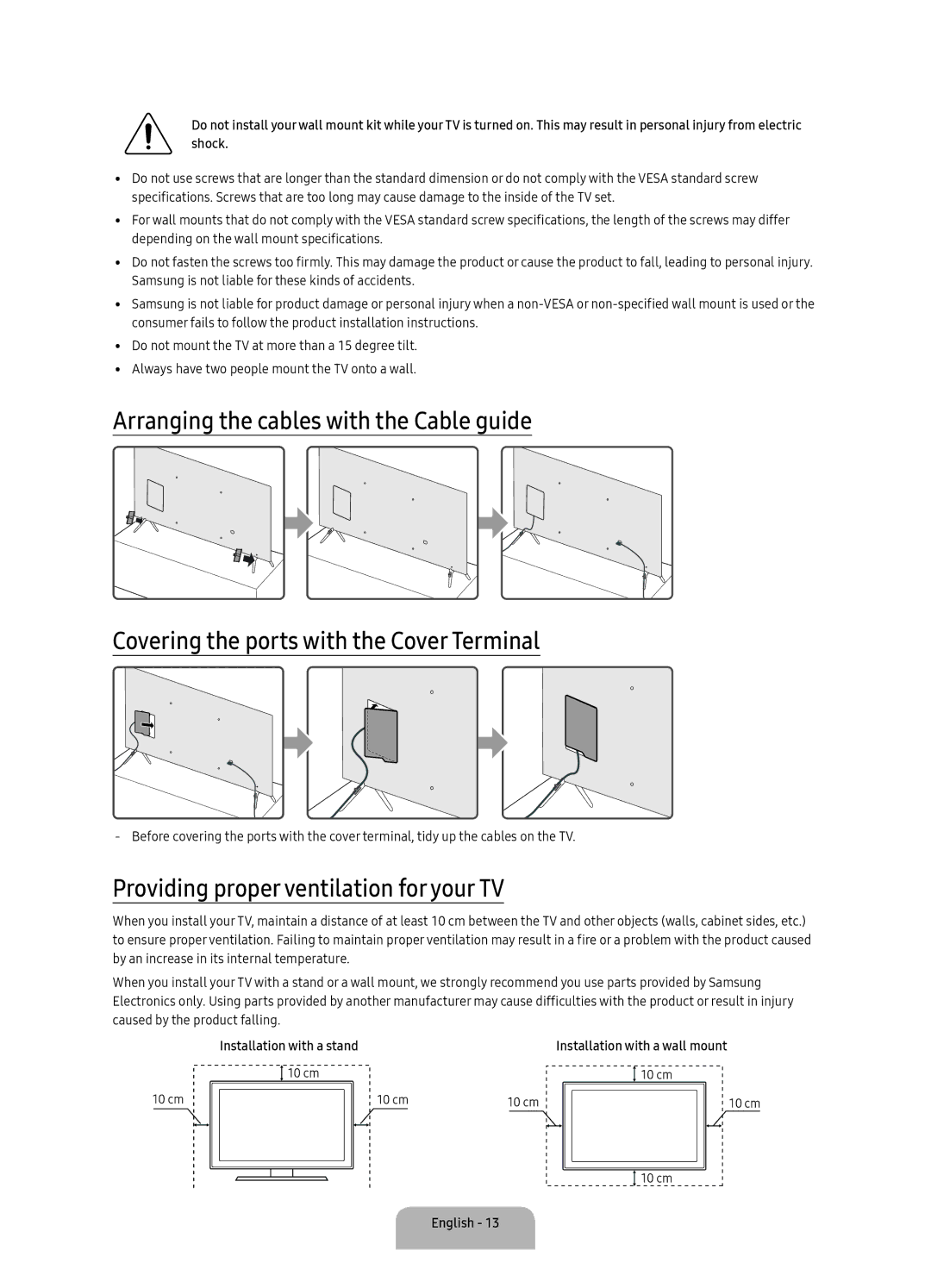 Samsung UA60KS8000RXUM manual Providing proper ventilation for your TV 