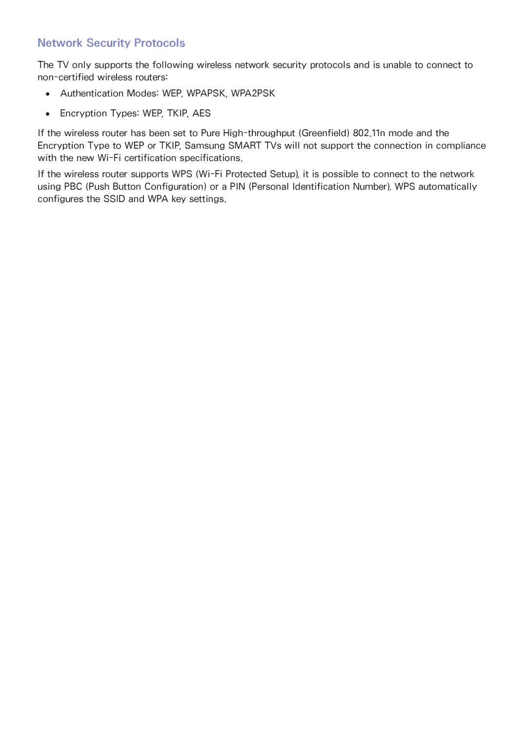 Samsung UA55F8000ARXSK, UA65F8000ARXSK, UA46F7500BRXSK, UA55F7500BRXZN, UA40F7500BRXZN, UA85S9ARXSK Network Security Protocols 