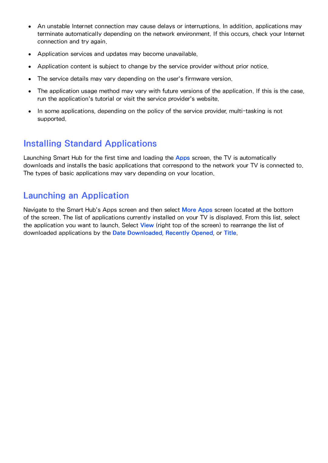 Samsung UA55F8000AMXSQ, UA65F9000AMXSQ, UA46F7500BMXSQ manual Installing Standard Applications, Launching an Application 