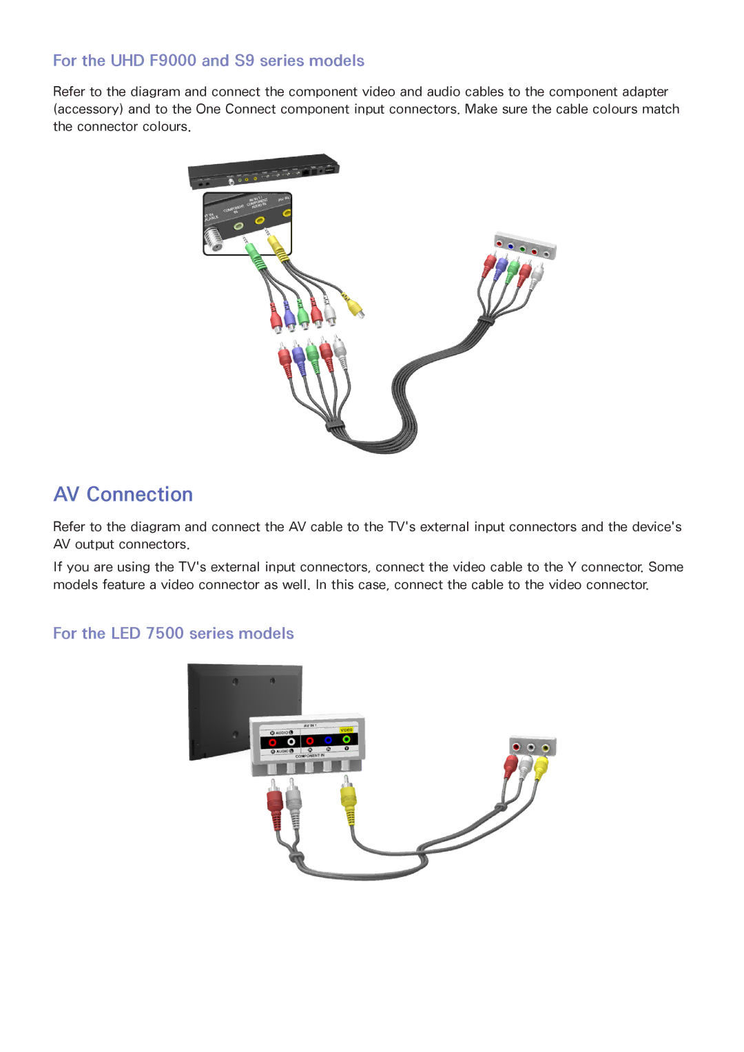 Samsung UA55F8000AMXSQ, UA65F9000AMXSQ, UA46F7500BMXSQ, UA55F8500AMXSQ, UA65F8000AMXSQ, UA60F8000AMXSQ manual AV Connection 