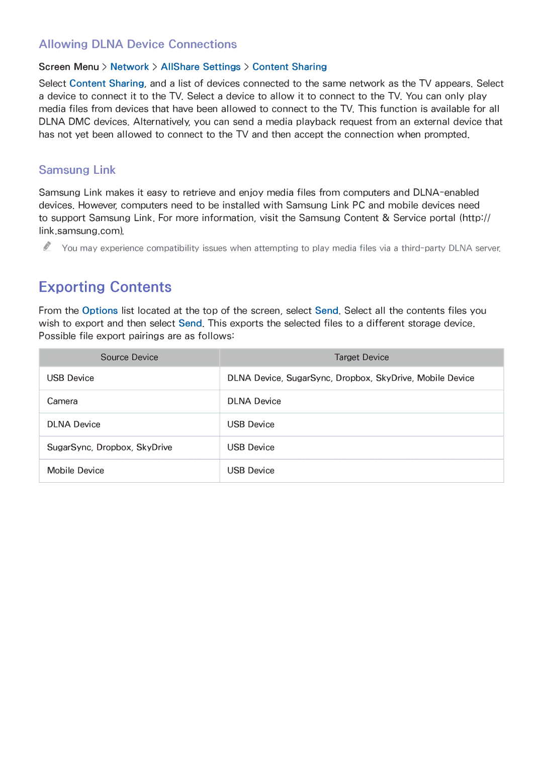 Samsung UA75F8000AMXSQ, UA65F9000AMXSQ, UA46F7500BMXSQ, UA55F8500AMXSQ, UA65F8000AMXSQ, UA55F8000AMXSQ manual Exporting Contents 